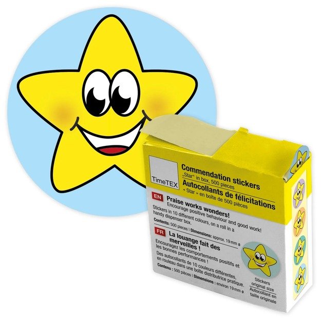 Pagyrimų lipdukai, 500 vnt. rinkinys, spalvotos žvaigždutės (TT62764)