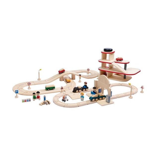 PlanToys lavinimo priemonė - Miesto transporto žaidimų rinkinys su geležinkeliu ir keliais  (PT2621)