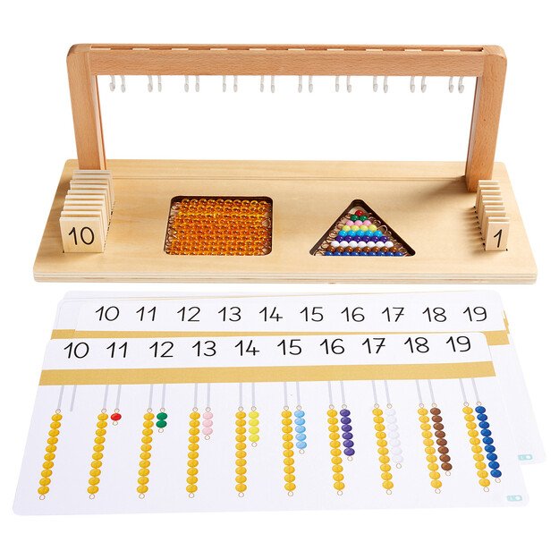 Montessori priemonė "10-19 pakabinami karoliukai su stoveliu" (NT908569)