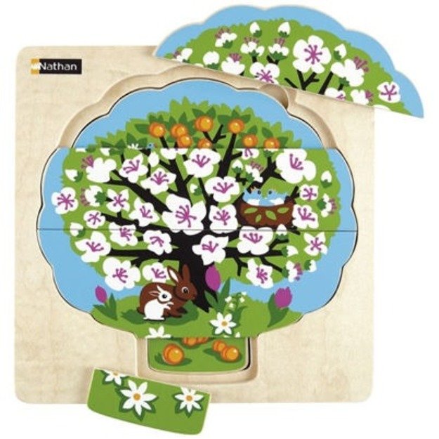 Nathan lavinamoji priemone - sluoksniuota medinė dėlionė  - Medis, 4 metų laikai  (332911)