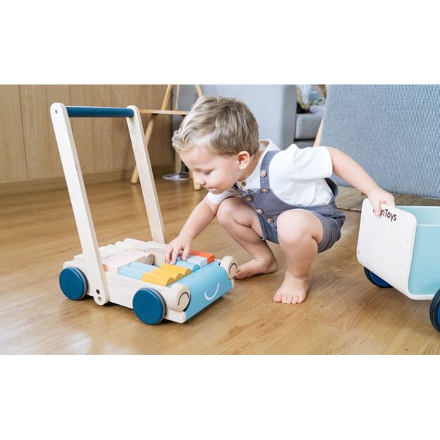 PlanToys žaislas - stumdukas su kaladėlėmis  Baby walker. Stilingas (PT5100)