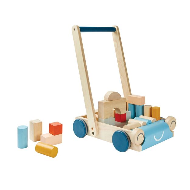 PlanToys žaislas - stumdukas su kaladėlėmis  Baby walker. Stilingas (PT5100)