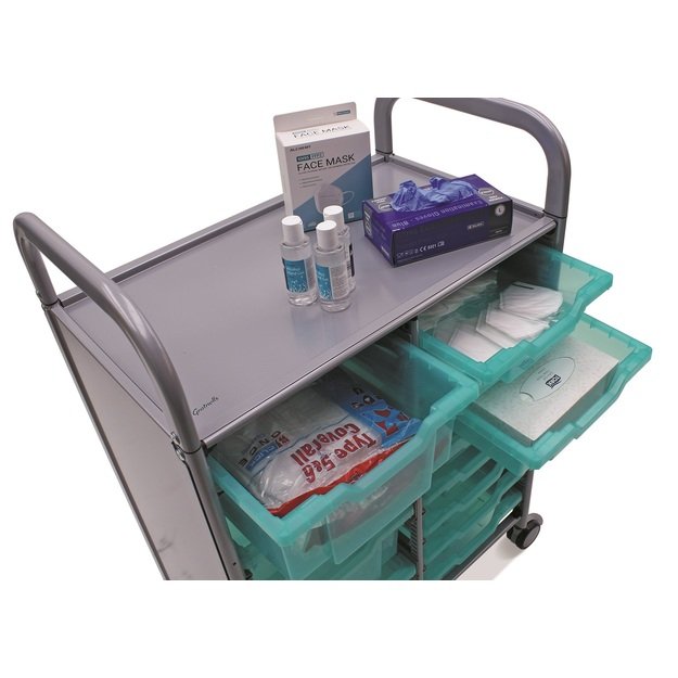 Gratnells Callero Shield dvigubas vežimėlis su negiliais, antimikrobiniais (F1) stalčiais (SASET052)