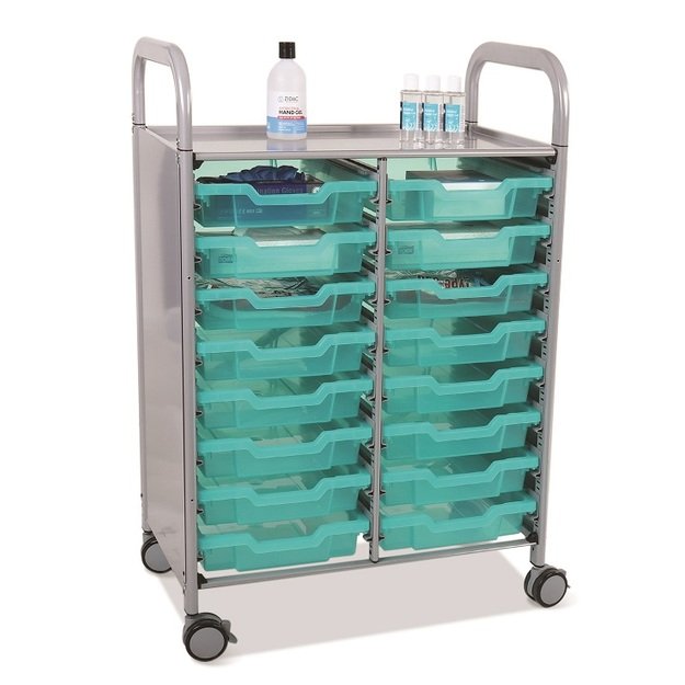 Gratnells Callero Shield dvigubas vežimėlis su negiliais (F1) ir vidutiniais (F2) antimikrobiniais stalčiais (SASET182)