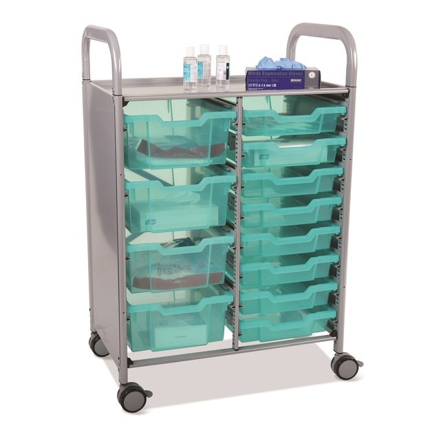 Gratnells Callero Shield dvigubas vežimėlis su negiliais (F1) ir vidutiniais (F2) antimikrobiniais stalčiais (SASET182)
