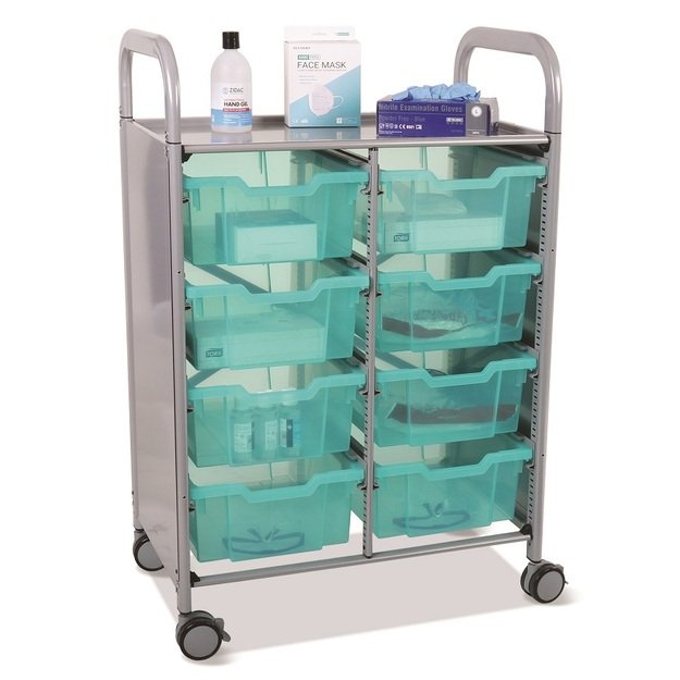 Gratnells Callero Shield dvigubas vežimėlis su vidutiniais, antimikrobiniais (F2) stalčiais (SASET132)