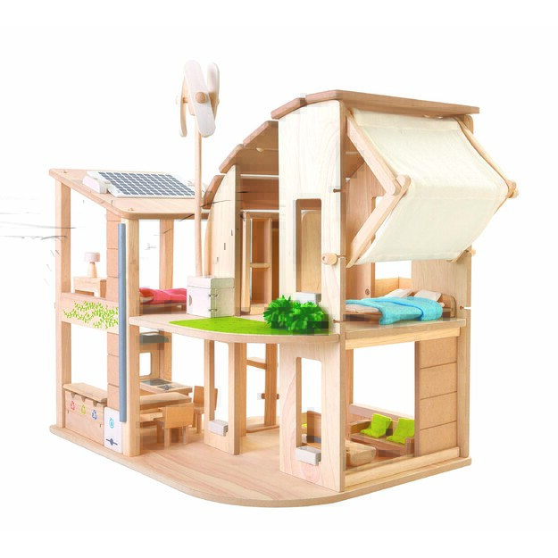 PlanToys lavinimo priemonė - lėlių namelis su baldais  Žaliasis namas  (PT7156)