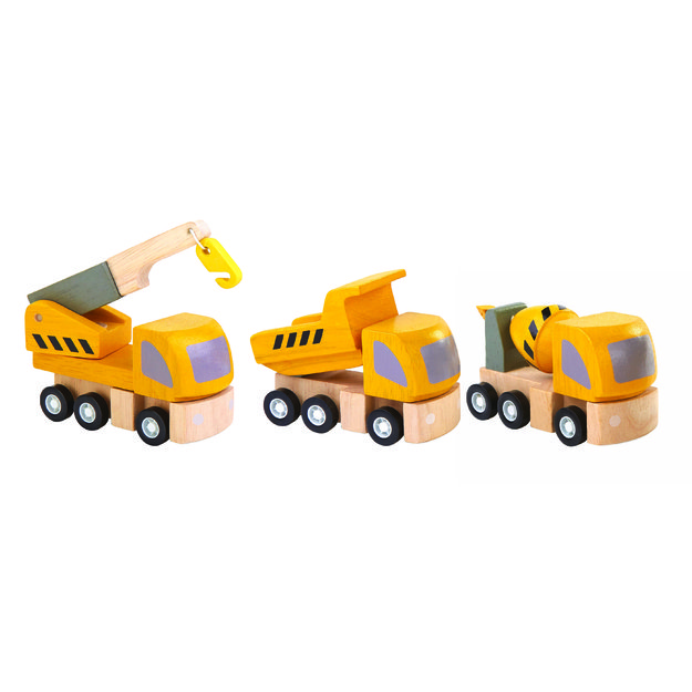 PlanToys žaislas - 3 medinės mašinėlės  Kelių statybos technika  (PT6047)