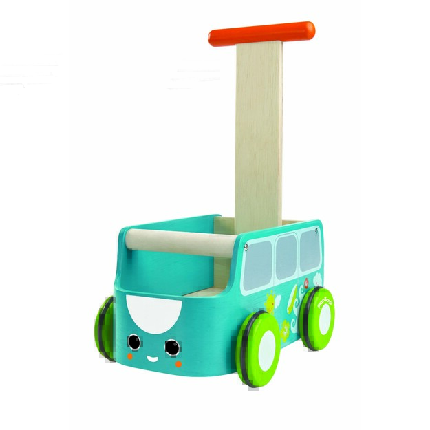 PlanToys žaislas - stumdukas - susidėjimo dėžė  Mėlynas Autobusiukas  (PT5186)
